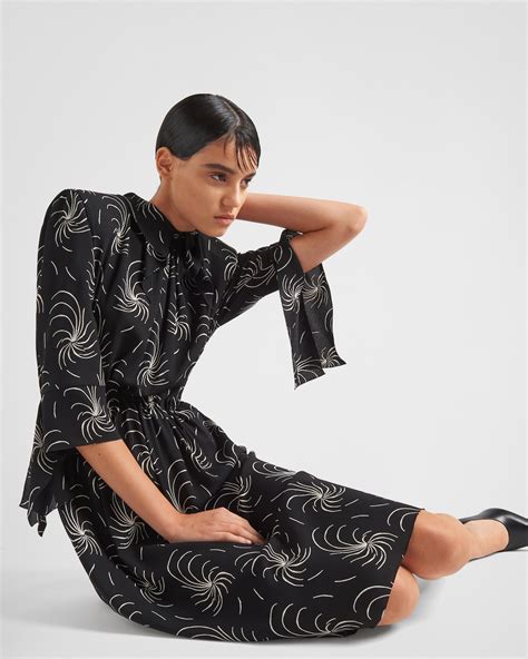 prada ruffled shirt dress|Black Printed Sablé Dress .